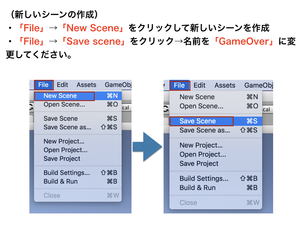 ゲームオーバーシーンを作成する Codegenius Unity初心者対象の学習サイト